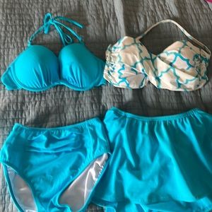 Tara Grinna 4 pc swimsuit set aqua retro sz 6 bandeau and trad tops,bottom,skirt